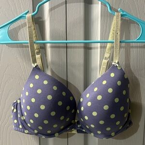 Victoria Secret Blueish Purple & Lime Green Polka Dots Push-Up Bra 38D